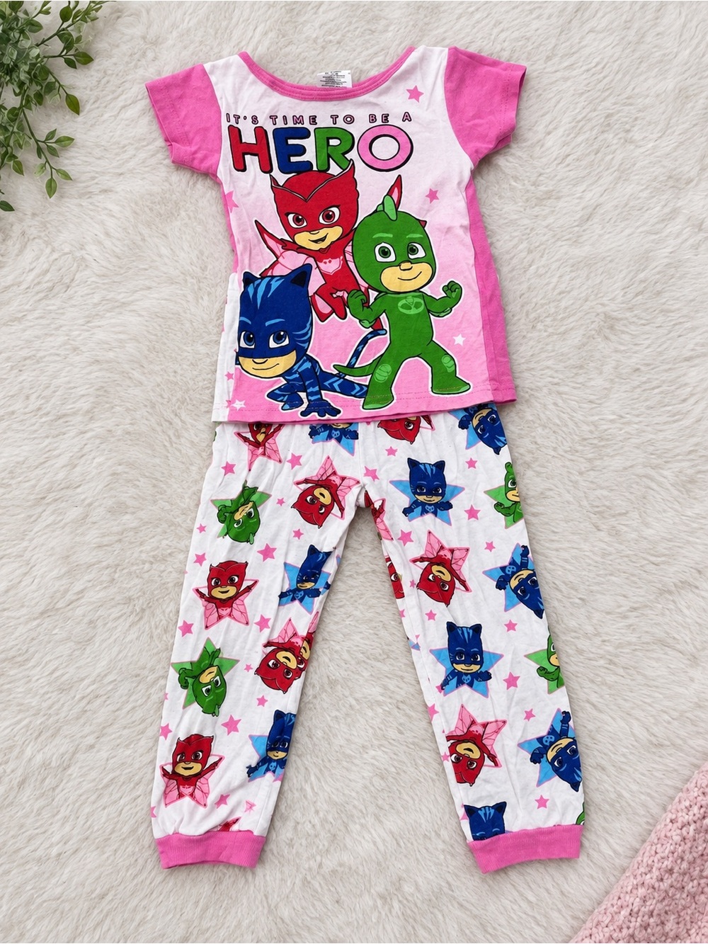 Disney PJ Masks Pink Short Sleeve Top & Printed Pants Pajama Set